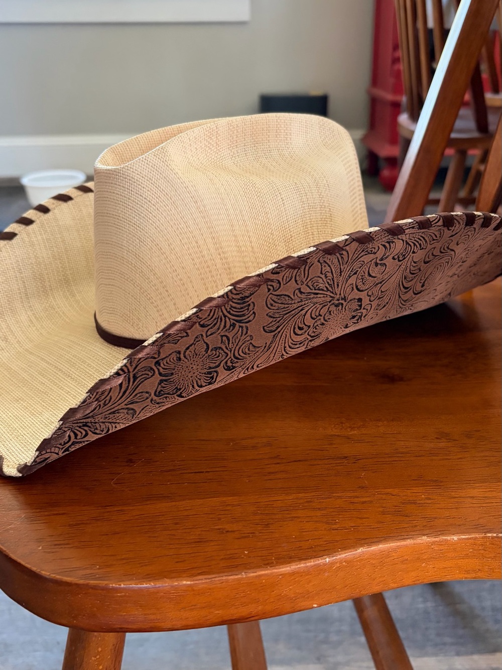 Rodeo King Straw Cowboy Hat with Brown trim and beautiful covered underside 7